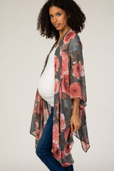 PinkBlush Grey Floral Chiffon Open Front Maternity Cover Up