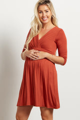 Rust Draped Front Maternity/Nursing Dress