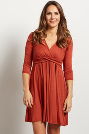 Rust Draped Front Nursing Dress