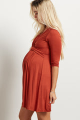 Rust Draped Front Maternity/Nursing Dress