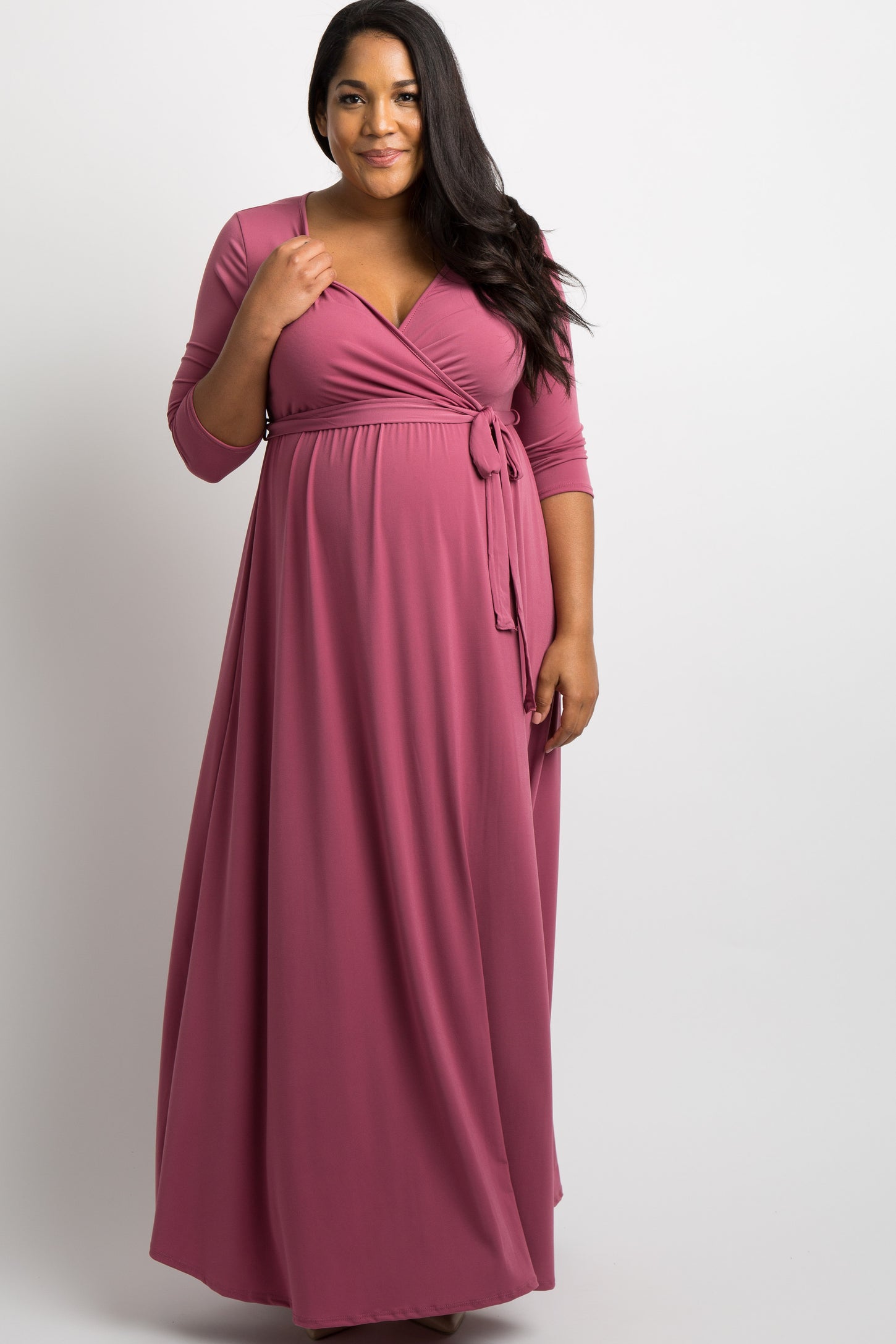 PinkBlush Mauve Sash Tie Wrap Plus Maternity Maxi Dress
