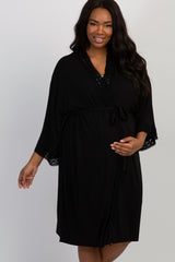 PinkBlush Black Crochet Trim Plus Delivery/Nursing Maternity Robe