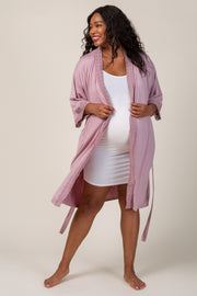 PinkBlush Pink Crochet Trim Plus Delivery/Nursing Maternity Robe