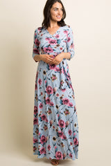 Blue Floral Maxi Wrap Dress