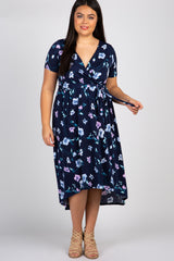 Navy Floral Hi-Low Plus Wrap Dress