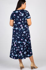 Navy Floral Hi-Low Plus Wrap Dress