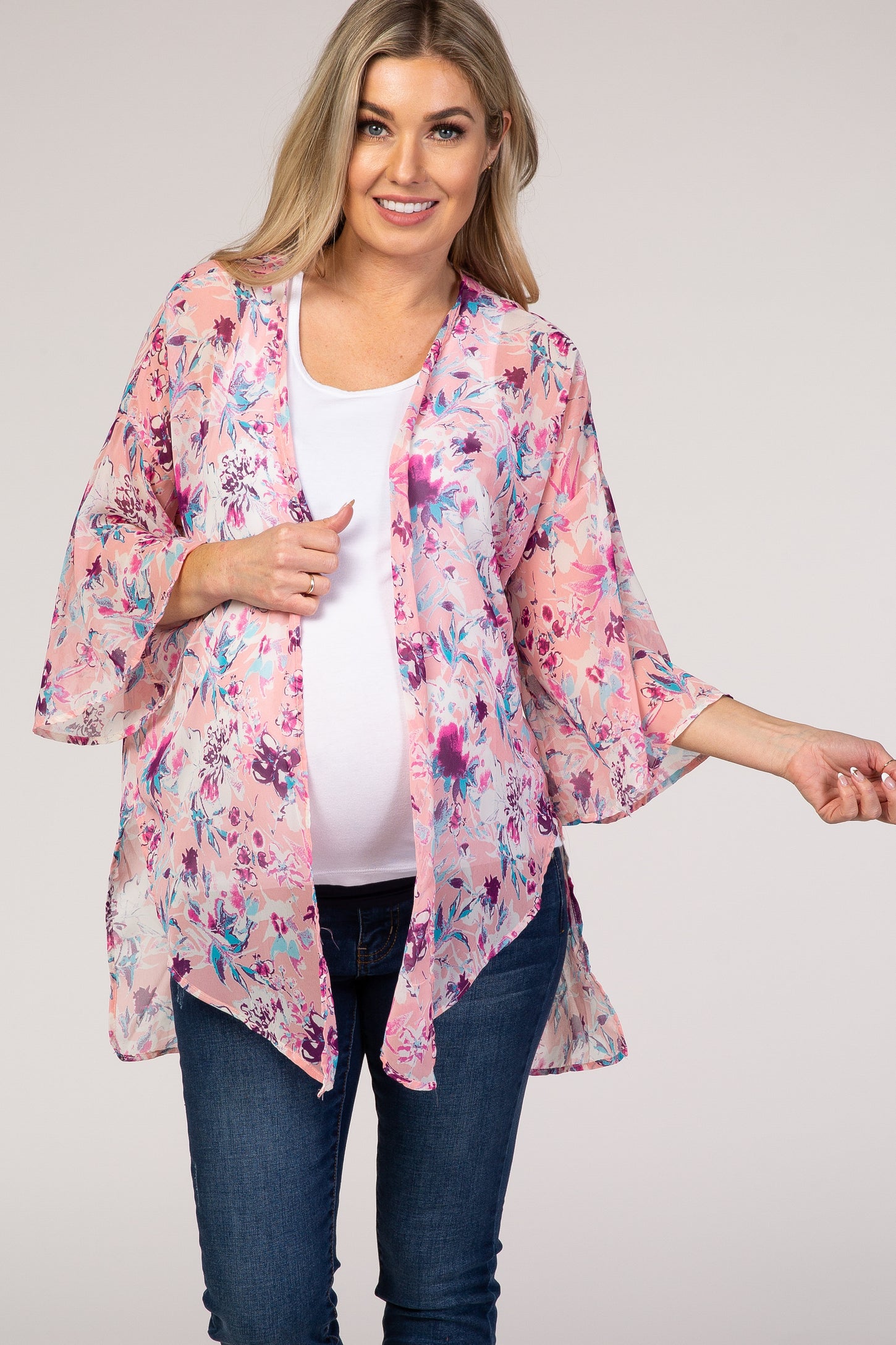 Light Pink Floral Chiffon Maternity Cover Up