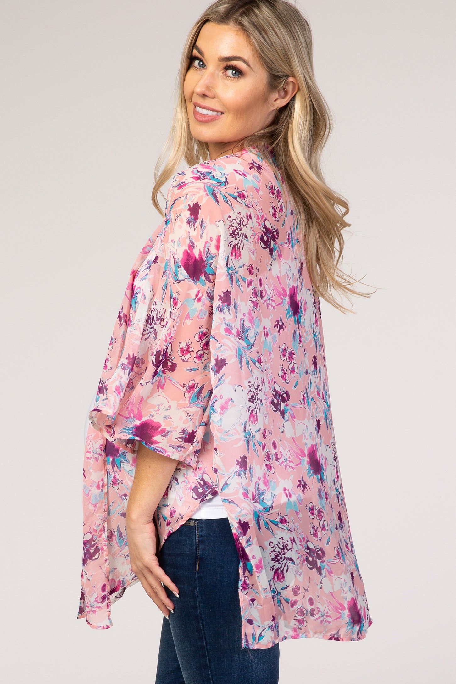 Light Pink Floral Chiffon Maternity Cover Up