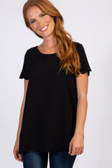 PinkBlush Black Solid Scalloped Hem Maternity Top