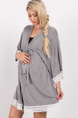 PinkBlush Charcoal Grey Crochet Trim Delivery/Nursing Maternity Robe