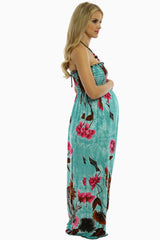 Aqua Floral Maxi Maternity Dress