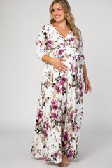 PinkBlush White Floral Plus Maternity/Nursing Wrap Maxi Dress