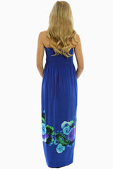 Blue Flower Print Maxi Maternity Dress