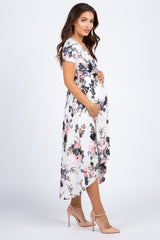 PinkBlush White Floral Hi-Low Maternity/Nursing Wrap Dress