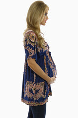 Blue Print Short Sleeve Maternity Shirt