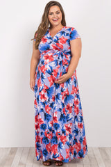 Lavender Floral Short Sleeve Plus Maternity/Nursing Wrap Maxi Dress