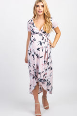 Pink Floral Hi-Low Maternity Wrap Dress