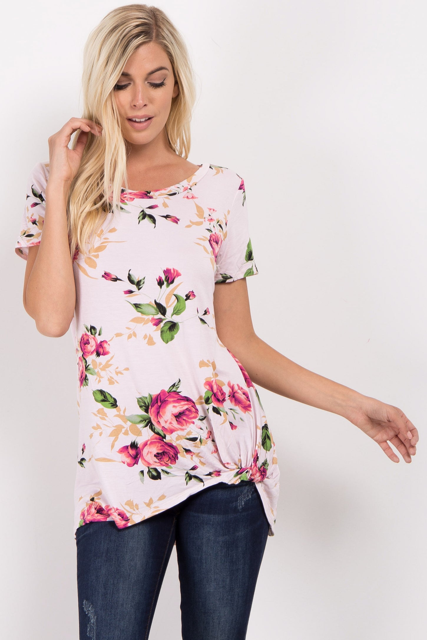 PinkBlush Pink Floral Knot Top