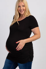 PinkBlush Black Ruched Short Sleeve Plus Maternity Top
