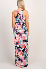 PinkBlush Navy Abstract Floral Sleeveless Maternity Maxi Dress