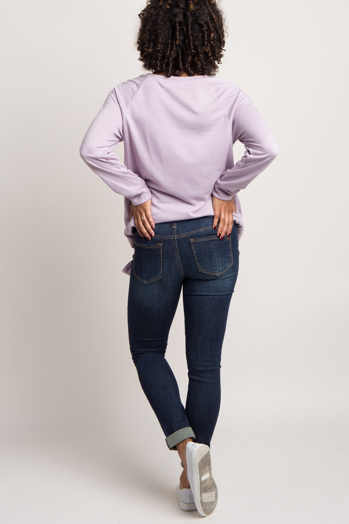 Navy Blue Ripped Knee Cuffed Maternity Jeans