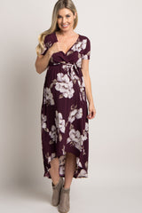 Plum Floral Hi-Low Maternity Wrap Dress