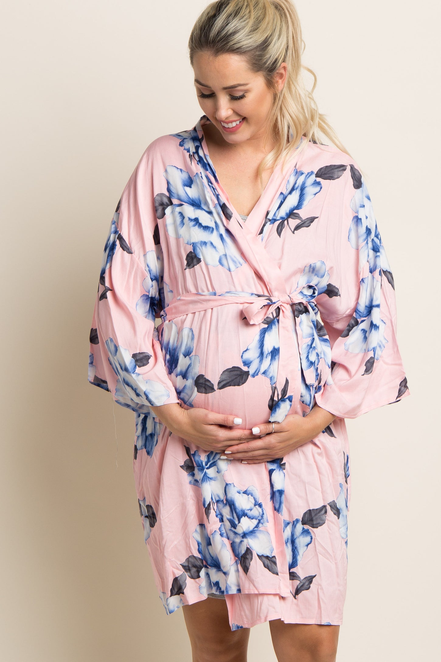 Pink Floral Print Delivery/Nursing Maternity Robe