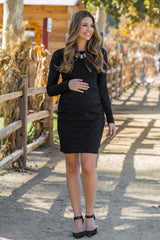PinkBlush Black Lace Fitted Long Sleeve Maternity Dress