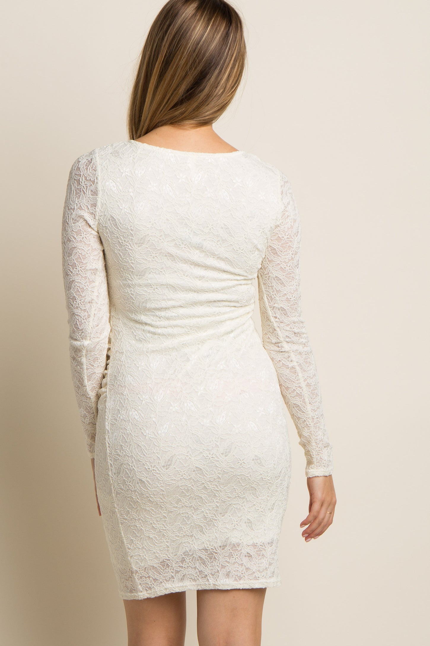 PinkBlush Ivory Lace Fitted Long Sleeve Maternity Dress