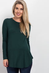Forest Green Basic Long Sleeve Maternity Top
