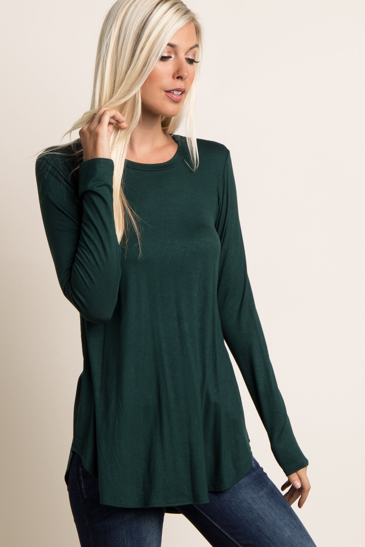 Forest Green Basic Long Sleeve Maternity Top