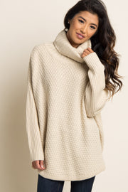 Beige Cowl Neck Knit Sweater