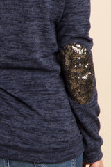 Navy Heathered Sequin Elbow Patch Maternity Sweater