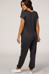 PinkBlush Charcoal Heathered Short Sleeve Maternity Jumpsuit