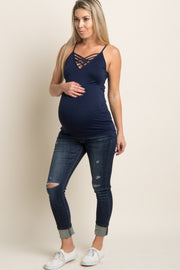 Navy Blue Caged Front Maternity Cami