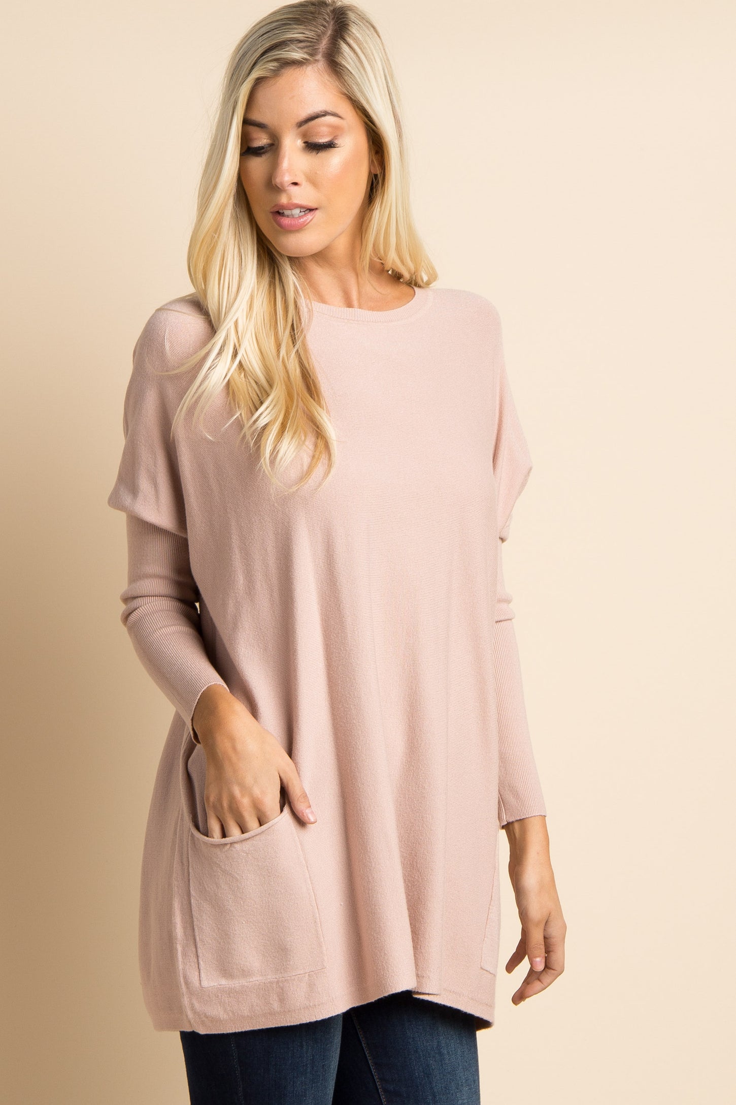 Light Pink Pocketed Dolman Sleeve Top