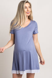 PinkBlush Light Blue Lace Trim V-Neck Maternity Sleep Dress