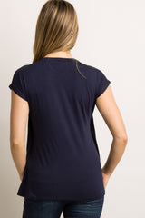 Navy Blue Layered Wrap Front Maternity/Nursing Top