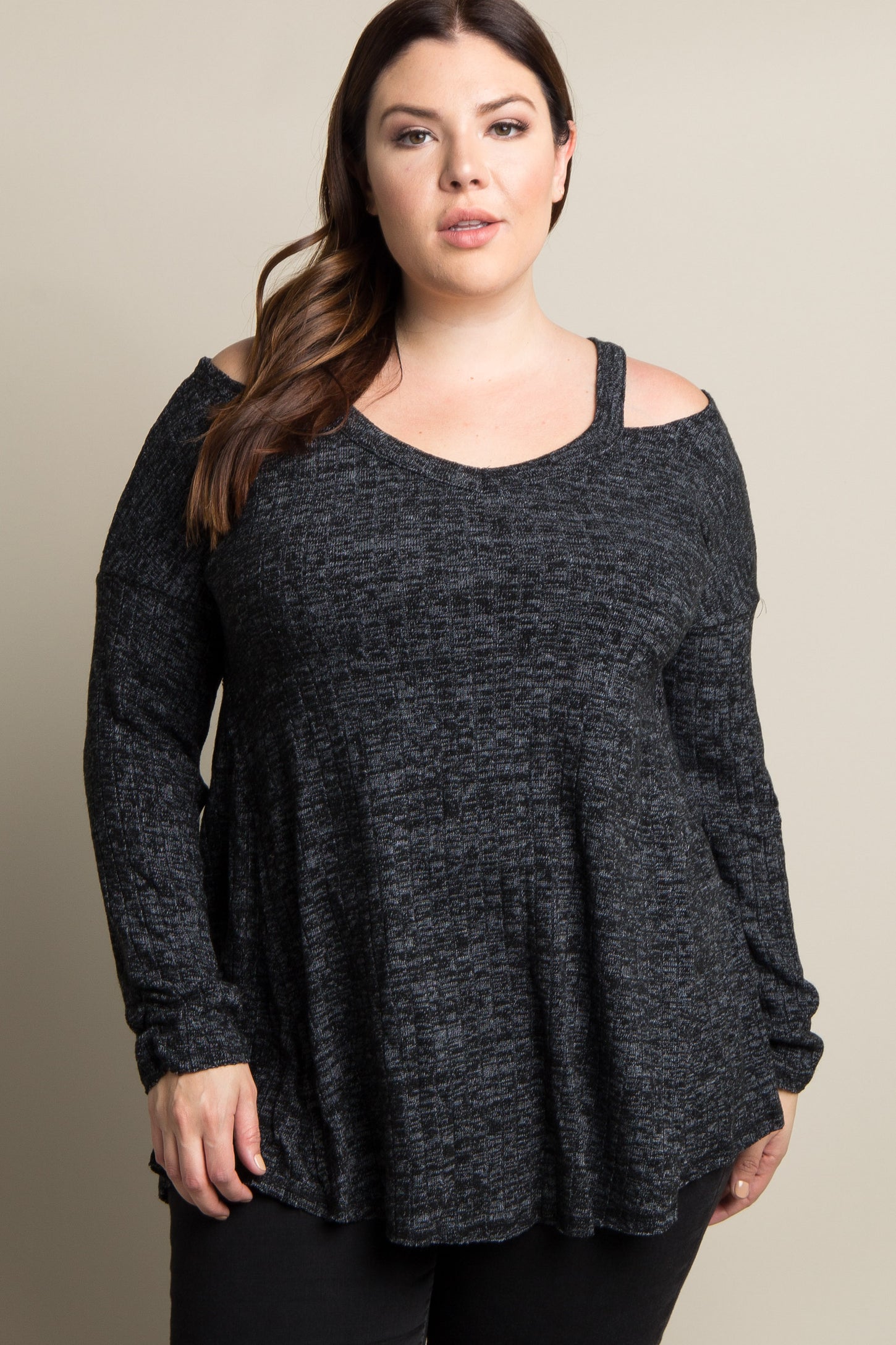 Charcoal Grey Cold Shoulder Knit Plus Maternity Top