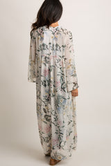 Cream Floral Button Up Long Cover Up