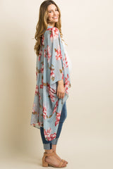 Light Blue Floral Chiffon Draped Maternity Cover Up