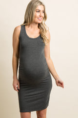PinkBlush Charcoal Grey Sleeveless Ruched Fitted Maternity Dress