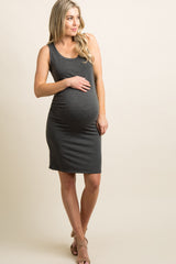 PinkBlush Charcoal Grey Sleeveless Ruched Fitted Maternity Dress
