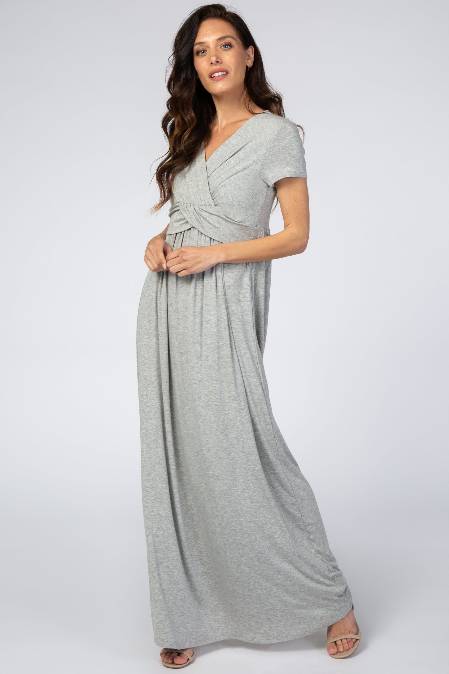 PinkBlush Heather Grey Draped Maternity/Nursing Maxi Dress
