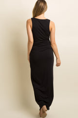PinkBlush Black Solid Sleeveless Fitted Maternity Maxi Dress