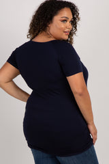 Navy Basic Fitted Short Sleeve Plus Maternity Top