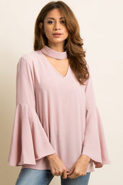 Light Pink Cutout High Neck Blouse