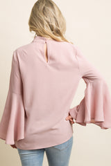 Light Pink Cutout High Neck Maternity Blouse