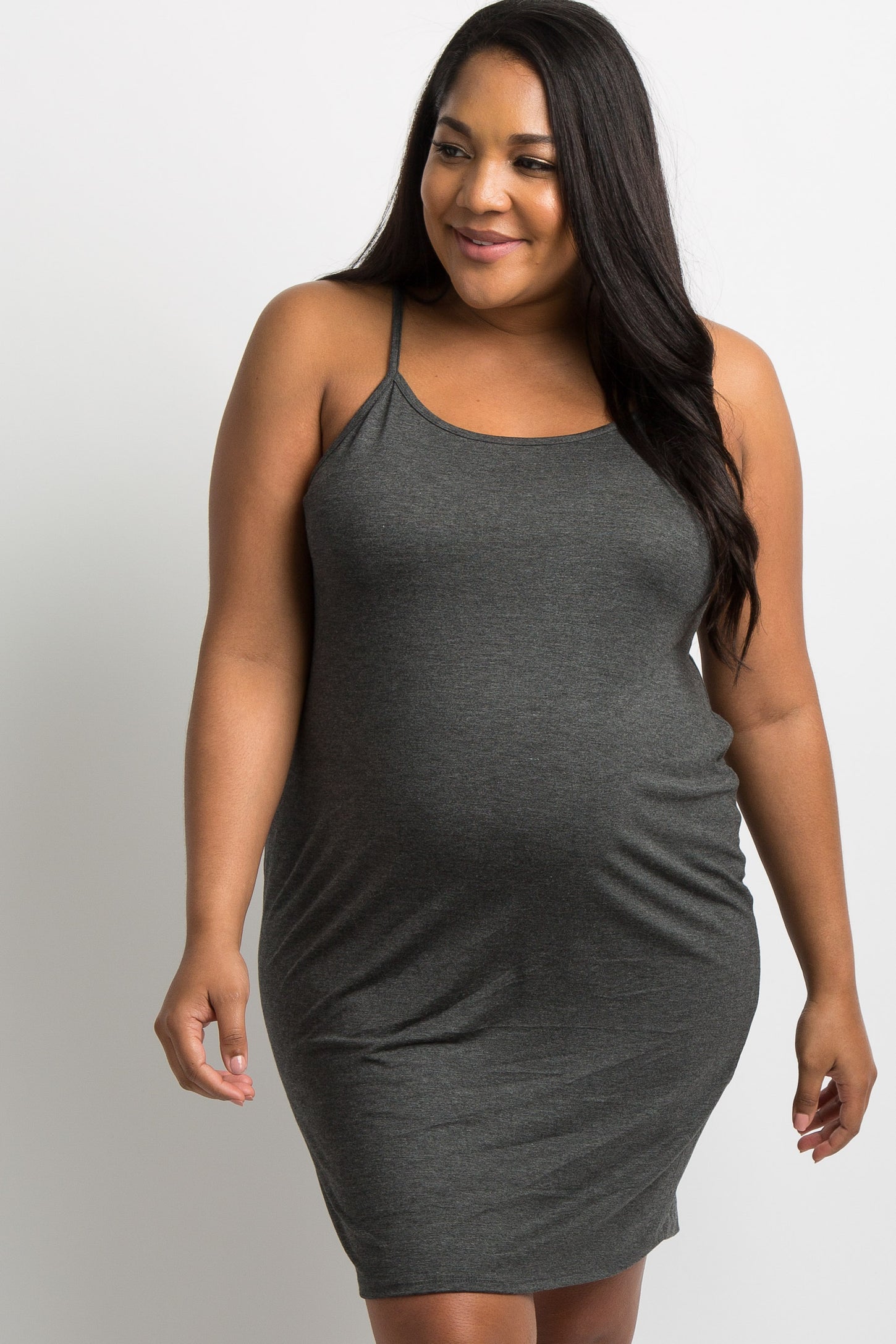PinkBlush Charcoal Grey Basic Plus Maternity Sleep Dress