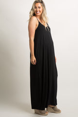 Black Solid Cami Strap Maternity Maxi Dress